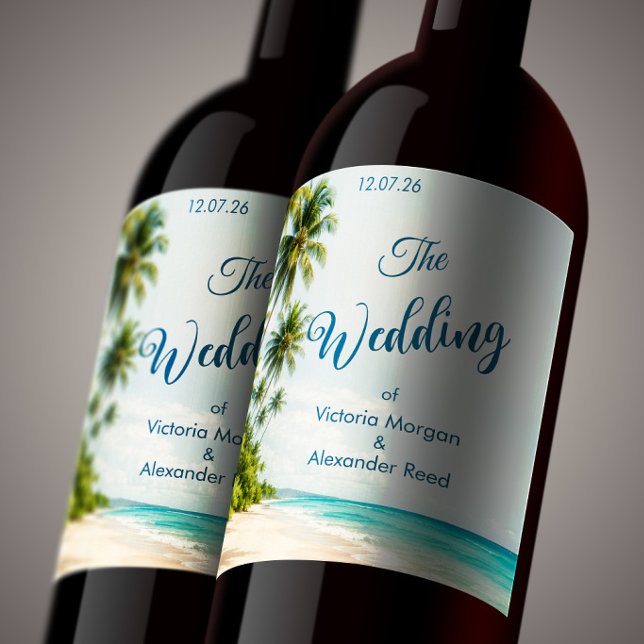 Tropical Paradise Beach Wedding  Wine Label (Creator Uploaded)