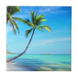 Tropical Paradise Beautiful Beach and Palm Trees  Ceramic Tile