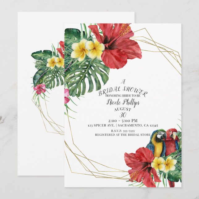 Tropical Paradise Birds Floral Bridal Shower Invitation (Front/Back)
