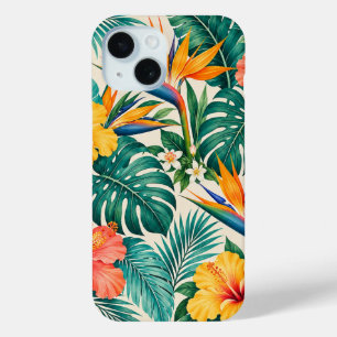 Tropical Paradise Botanical Floral Pattern iPhone 15 Case