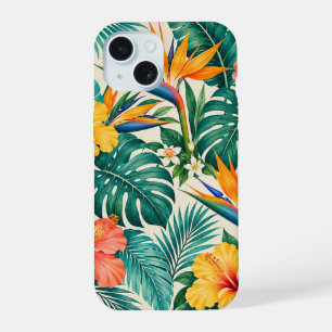 Tropical Paradise Botanical Floral Pattern iPhone 15 Case