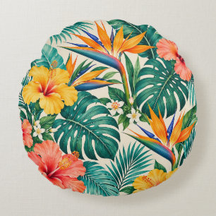 Tropical Paradise Botanical Floral Pattern Round Cushion