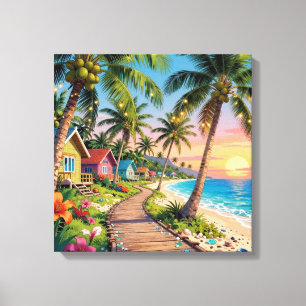 Tropical Paradise Coastal Seaside Cottage Ocean Canvas Print