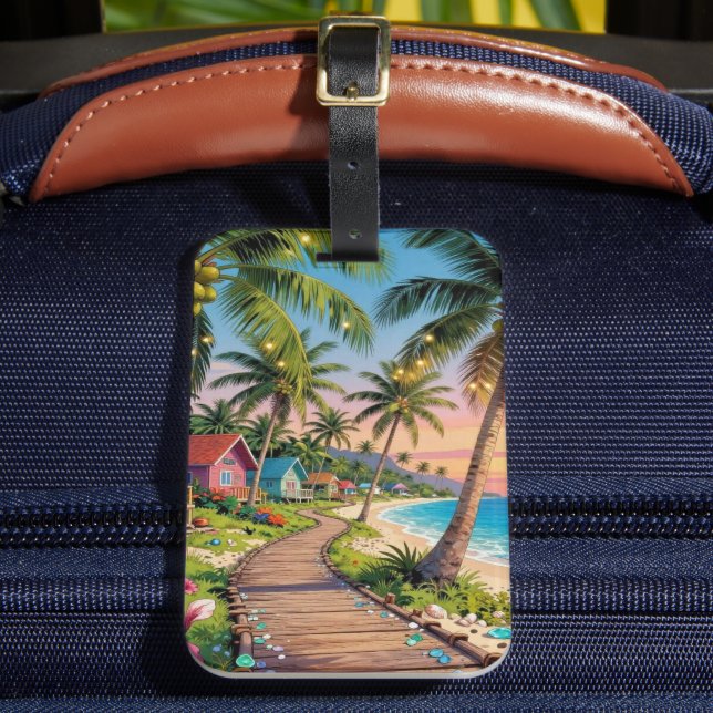 Tropical Paradise Coastal Seaside Cottage Ocean  Luggage Tag (Front Insitu 2)