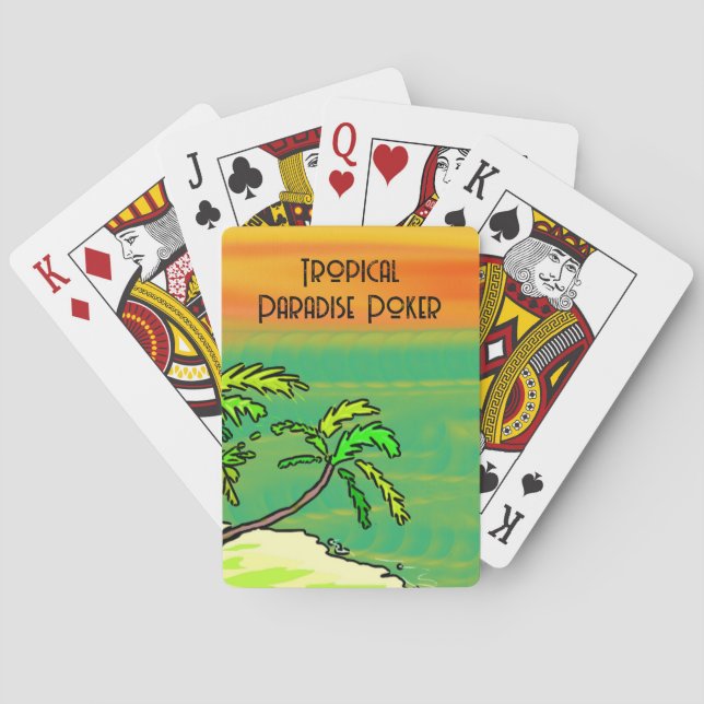 Tropical Paradise Desert Island Orange Sunset Playing Cards (Back)