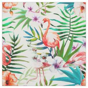 Tropical Paradise Flamingo Flowers Leaves Fabric