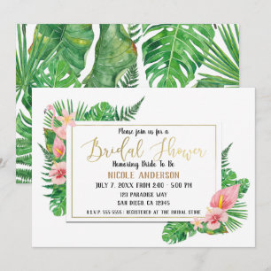 Tropical Paradise Flamingo Leaves Bridal Shower Invitation