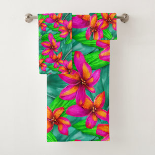 Tropical Paradise Floral Pattern Bath Towel Set