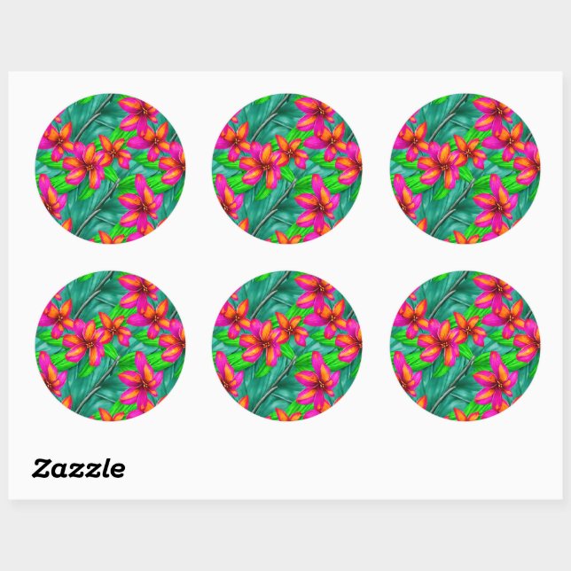 Tropical Paradise Floral Pattern Classic Round Sticker (Sheet)