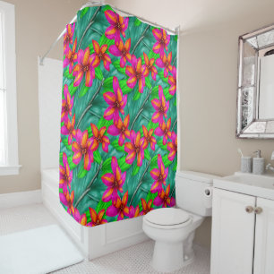 Tropical Paradise Floral Pattern Shower Curtain