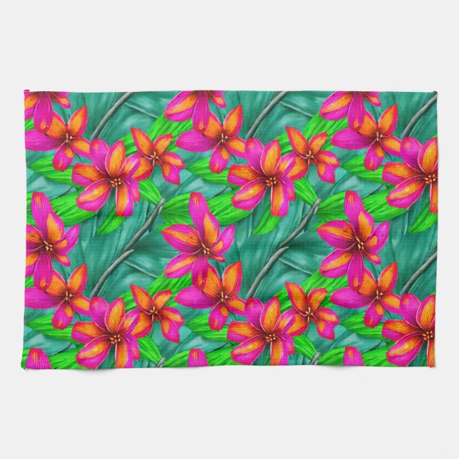 Tropical Paradise Floral Pattern Tea Towel (Horizontal)