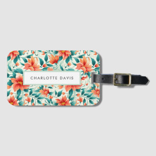 Tropical Paradise Floral Print Black Script Luggage Tag