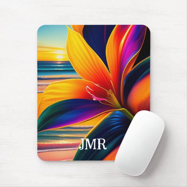Tropical Paradise Flowers Monogram  Mouse Pad (With Mouse)