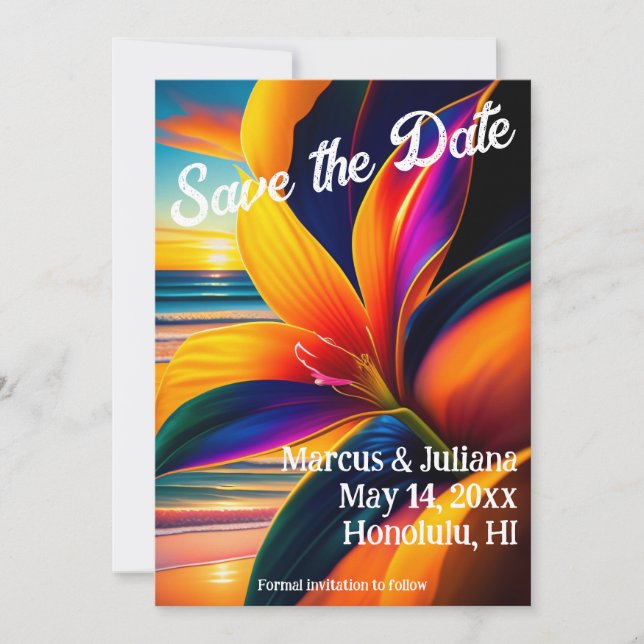 Tropical Paradise Flowers Save the Date (Front)