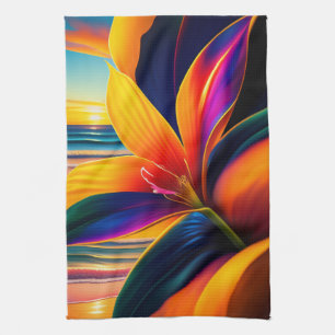 Tropical Paradise Flowers Tea Towel