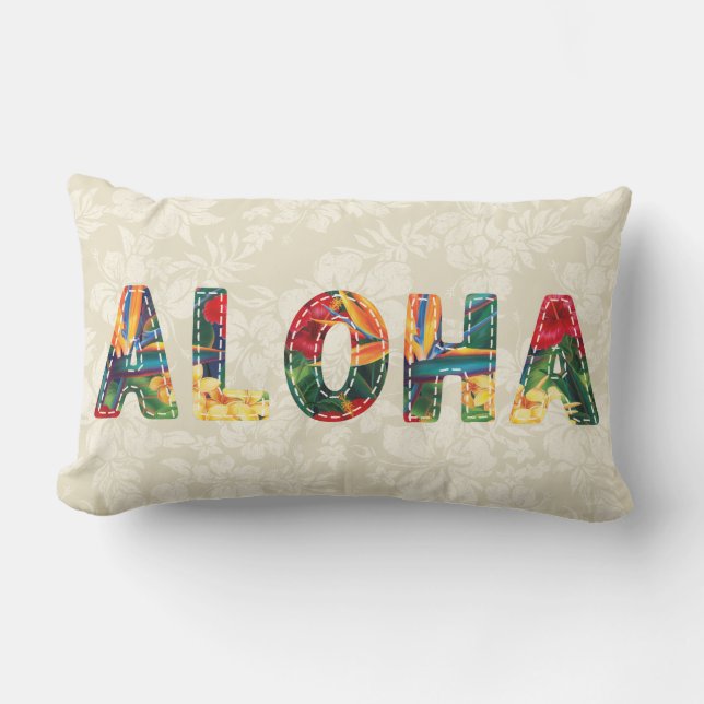 Tropical Paradise Hawaiian Faux Aloha Applique Lumbar Cushion (Front)