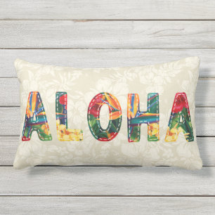Tropical Paradise Hawaiian Faux Aloha Applique Lumbar Cushion