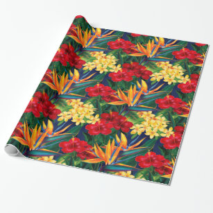 Tropical Paradise Hawaiian Floral Allover Print Wrapping Paper