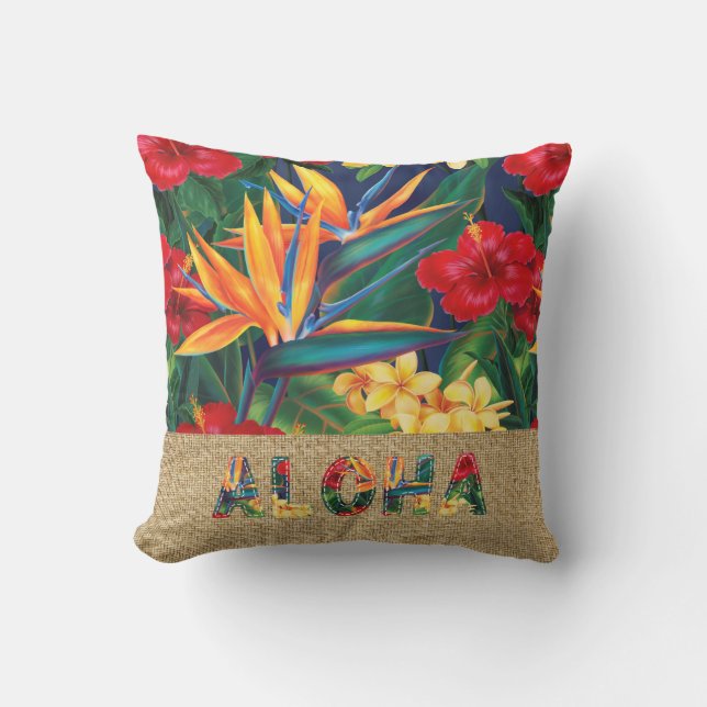 Tropical Paradise Hawaiian Floral Faux Appliqué Cushion (Front)