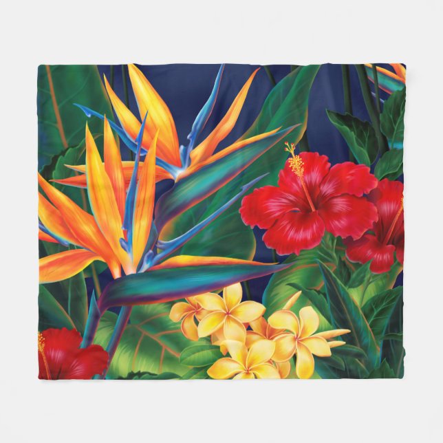 Tropical Paradise Hawaiian Floral Fleece Blanket (Front (Horizontal))