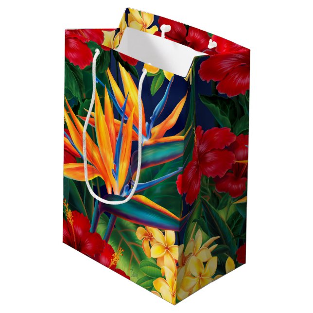 Tropical Paradise Hawaiian Floral Medium Gift Bag (Back Angled)