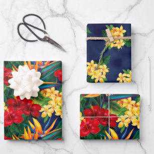 Tropical Paradise Hawaiian Floral Small Trio Wrapping Paper Sheet