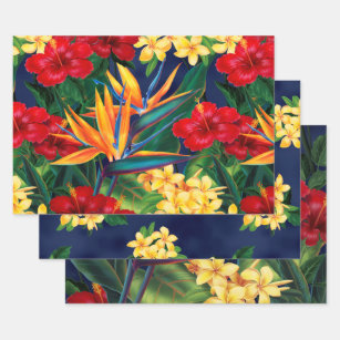 Tropical Paradise Hawaiian Floral Trio Wrapping Paper Sheet