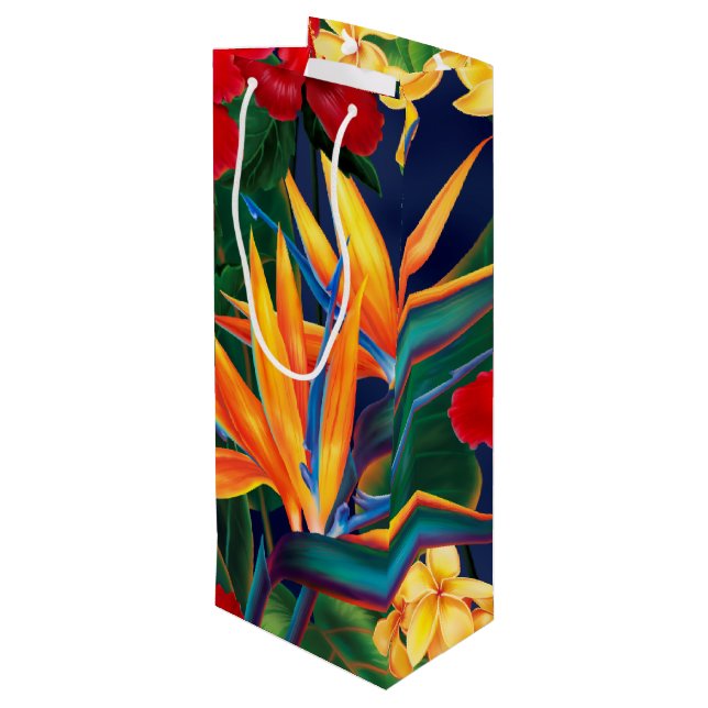 Tropical Paradise Hawaiian Floral Wine Gift Bag (Back Angled)