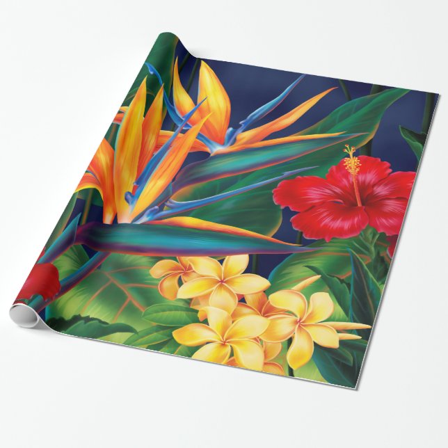 Tropical Paradise Hawaiian Floral Wrapping Paper (Unrolled)