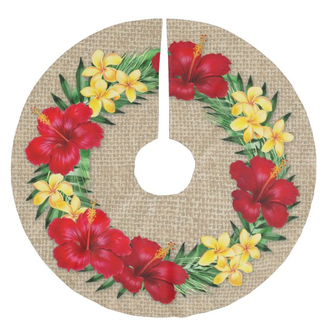 Tropical Paradise Hawaiian Holiday Wreath Burlap Brushed Polyester Tree Skirt (Front)