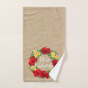 Tropical Paradise Hawaiian Holiday Wreath Burlap Hand Towel