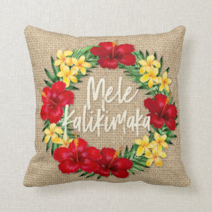 Tropical Paradise Hawaiian Holiday Wreath Reverse Cushion