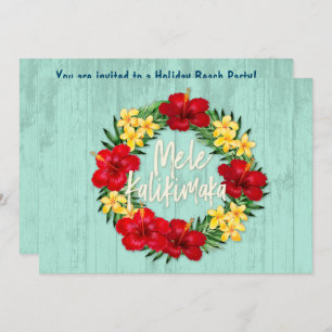 Tropical Paradise Hawaiian Holiday Wreath Wood Invitation