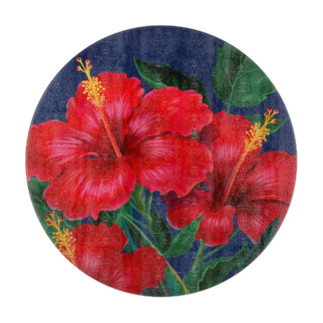 Tropical Paradise Hibiscus Hawaiian Cutting Board (Front)
