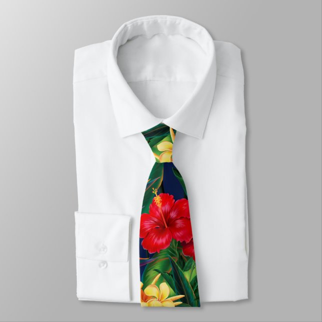 Tropical Paradise Hibiscus Hawaiian Two-Sided Tie (Tied)