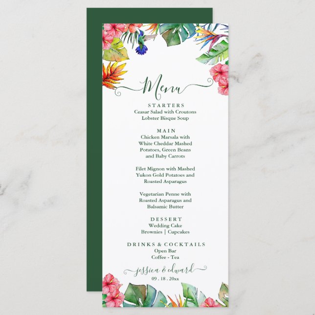 Tropical Paradise Hibiscus Hawaiian Wedding   Menu (Front/Back)