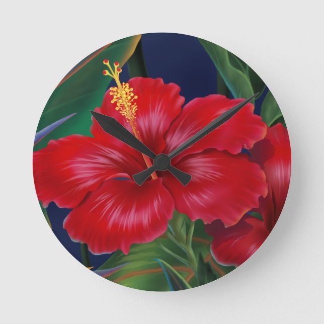 Tropical Paradise Hibiscus Wall Clocks (Front)