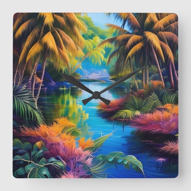 Tropical Paradise II Square Wall Clock (Front)