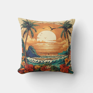 Tropical Paradise in Sailor Jerry Tattoo Art Style Cushion