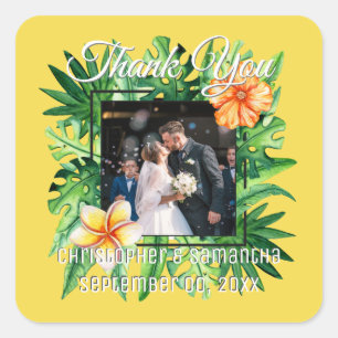 Tropical paradise jungle leaves DIY photo Square Sticker