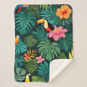 Tropical Paradise Jungle Pattern Sherpa Blanket
