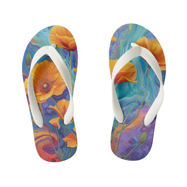 Tropical Paradise Kids Flip Flops. Kid's Thongs (Footbed)