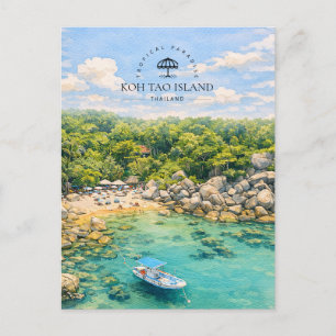 TROPICAL PARADISE KOH TAO ISLAND   Watercolor Holiday Postcard