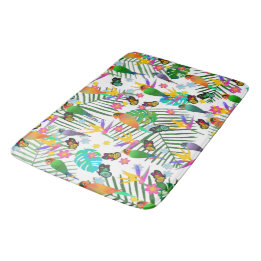 Tropical Paradise Palm Green Leaves Floral Birds Bath Mat