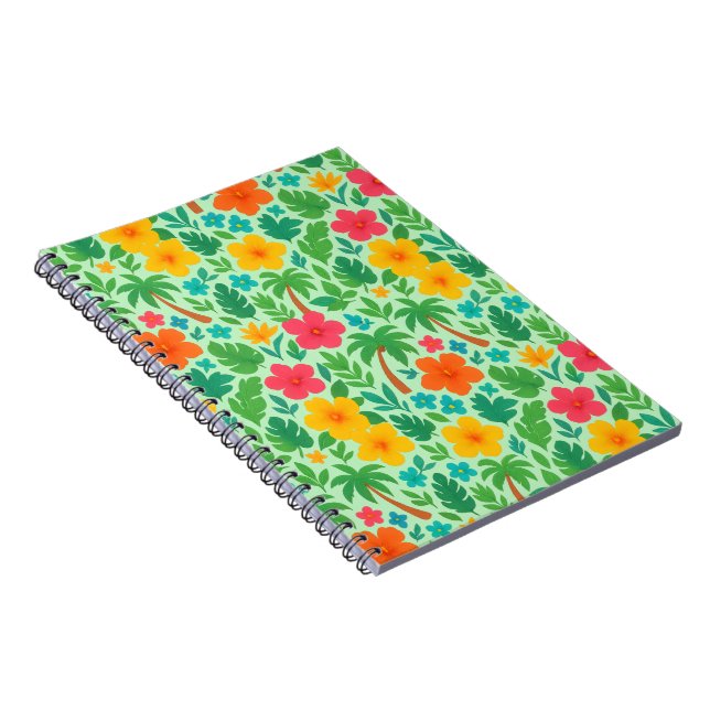 Tropical Paradise – Palm Leaves & Hibiscus Pattern Notebook (Right Side)