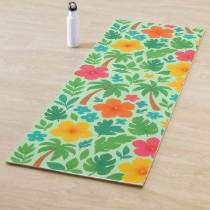 Tropical Paradise – Palm Leaves & Hibiscus Pattern Yoga Mat