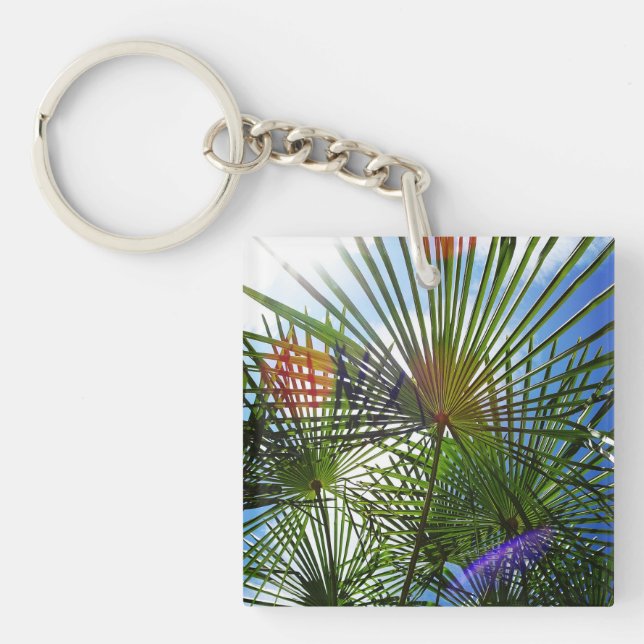Tropical paradise palm tree key ring (Front)