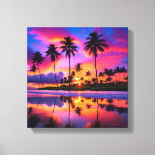 Tropical Paradise: Palm Trees at Sunset Canvas Print