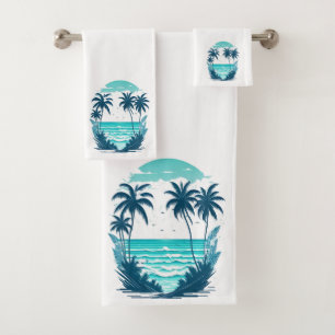 Tropical Paradise Palm Trees on the Beach Bath Towel Set