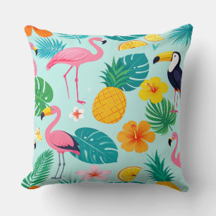 Tropical Paradise Pattern - Flamingos Hibiscus Mon Cushion